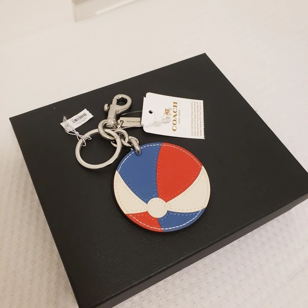 NWT Coach Leather Beachball Bag Charm/key Chain, Ret. $68